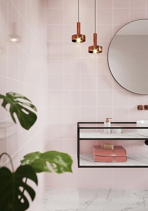 Opoczno monoblock pastel pink glossy plytki scienne 16 m2