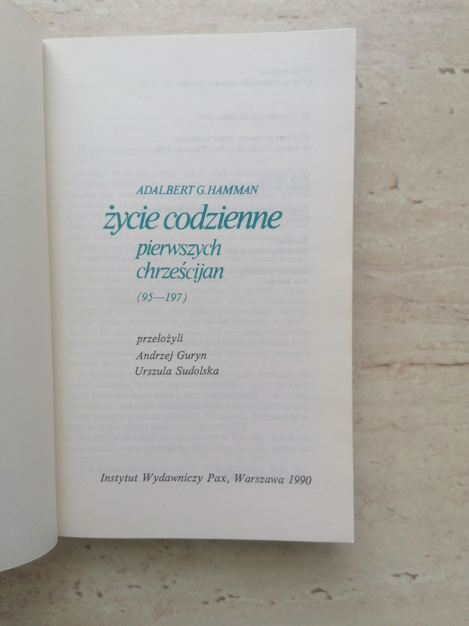 książka życie codzienne pierwszych chrześcijan Adalbert G. Hamman