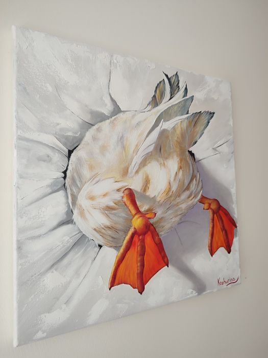 Obraz olejny na płótnie "Gęś w ścianie" 40*40 cm
