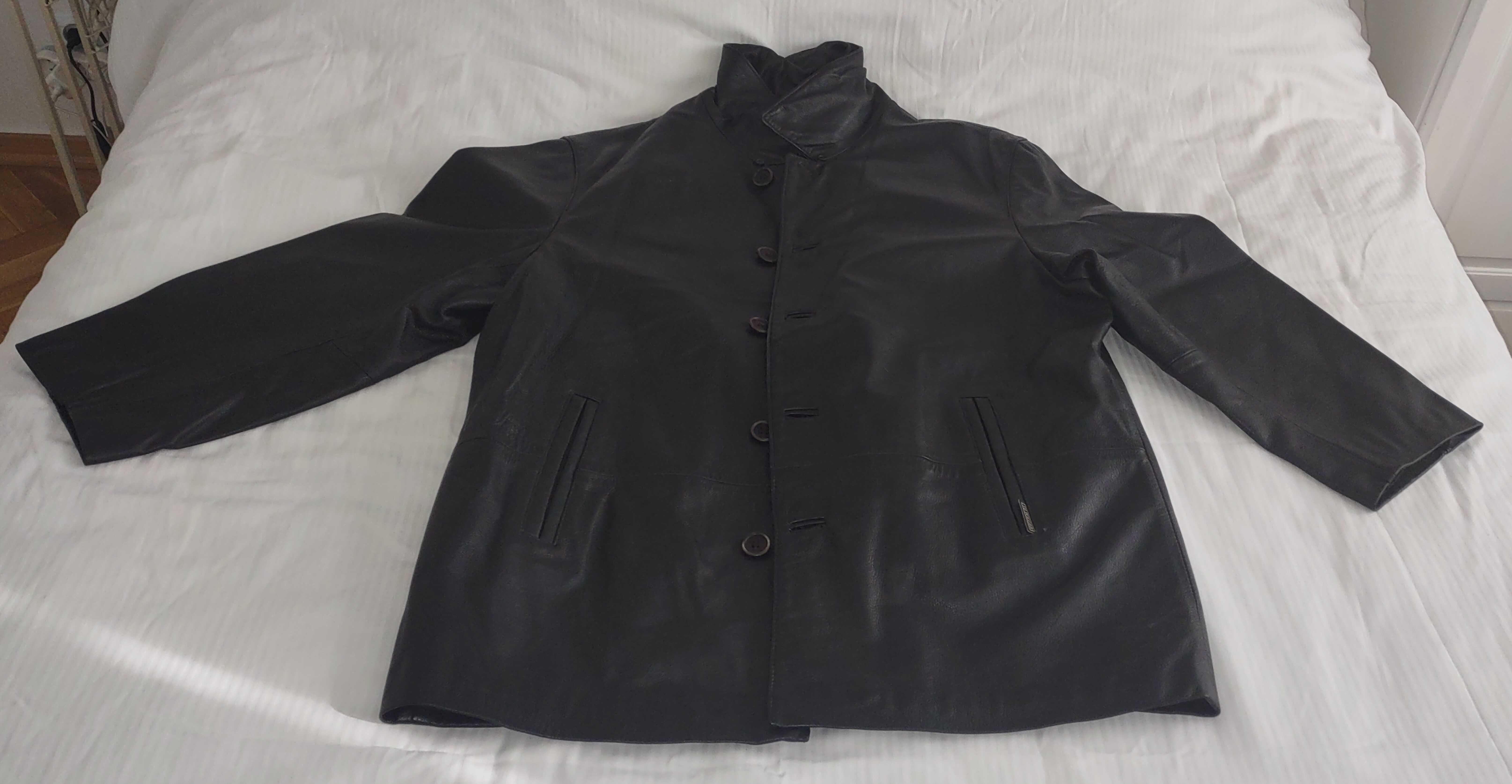 kurtka skórzana czarna z podpinką, męska, używana, rozmiar 54