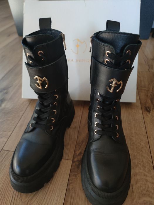 Obłędne skórzane botki trapery Eva Minge skóra naturalna rozm 38 Zara