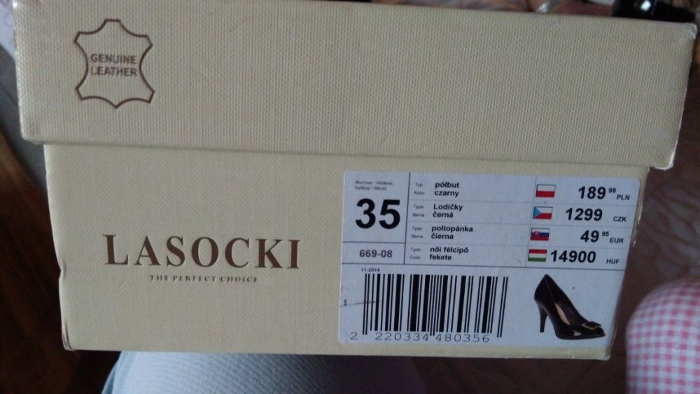 Czarne szpilki LASOCKI ze skóry CZÓŁENKA buty na obcasie