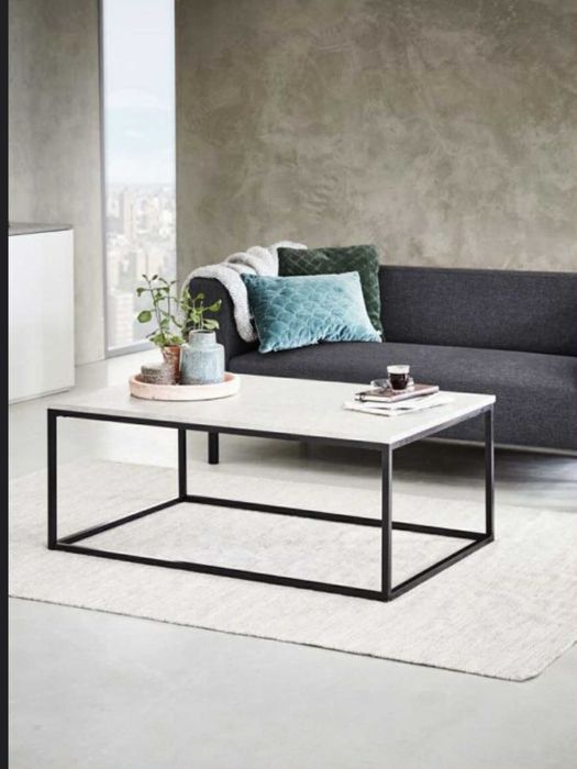 Zestaw mebli, stolik kawowy DOKKEDAL kolor betonu + szafka TV, z półką