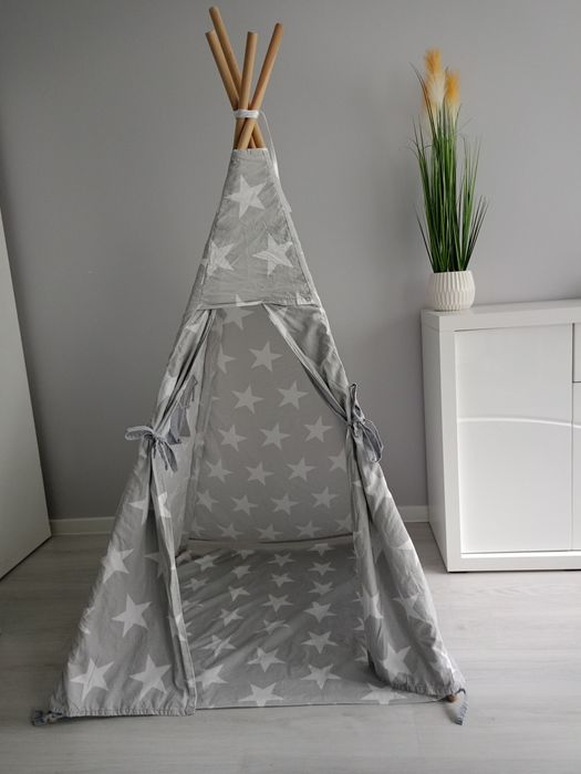 Tipi namiot dla dzieci szaro biały w gwiazdki