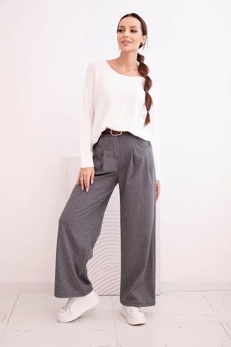 Szare jesienne cieple spodnie z 0askiem jodelka SM