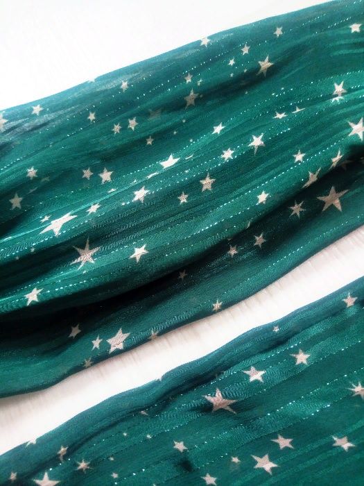 Блуза Olrain зелёная бирюзовая полупрозрачная с бантом звёздочки S