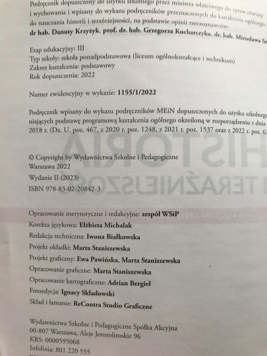 Historia i Teraźniejszość kl.1 liceum technikum wyd.WSiP 1155/1/2022