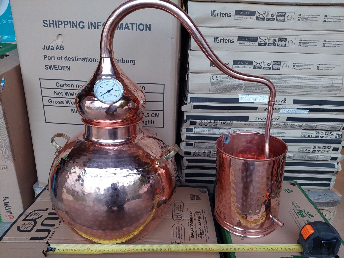 Destylator, alembik miedziany 5, 10, 15, 20 l. z termometrem i chłodni