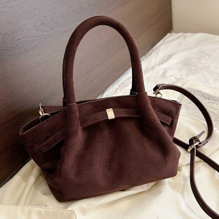 Стильна сумка гондола тоут жіноча коричнева колір кави якісна екозамша