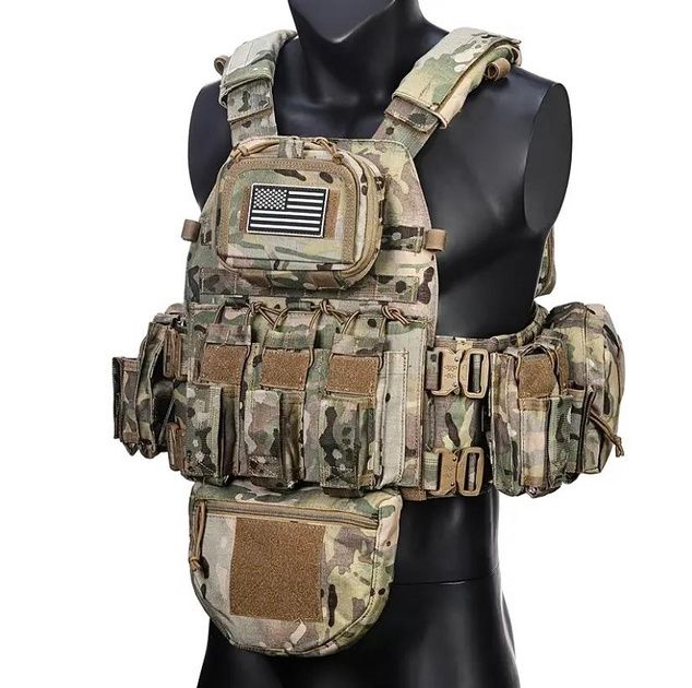 Плитоноска-тактичний швидкознімний військовий жилет YAKEDA Мультикам з