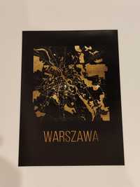 Czarno złota mapa - Warszawa - 21x29,7 cm