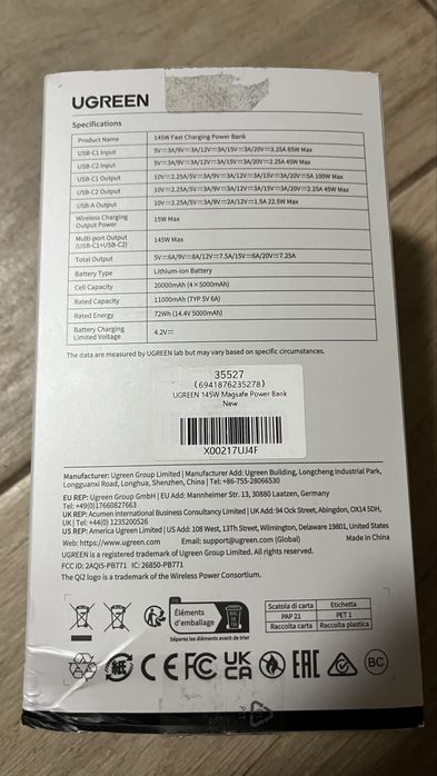 Ugreen 145w powerbank 20000mah indukcja do laptopa i innych