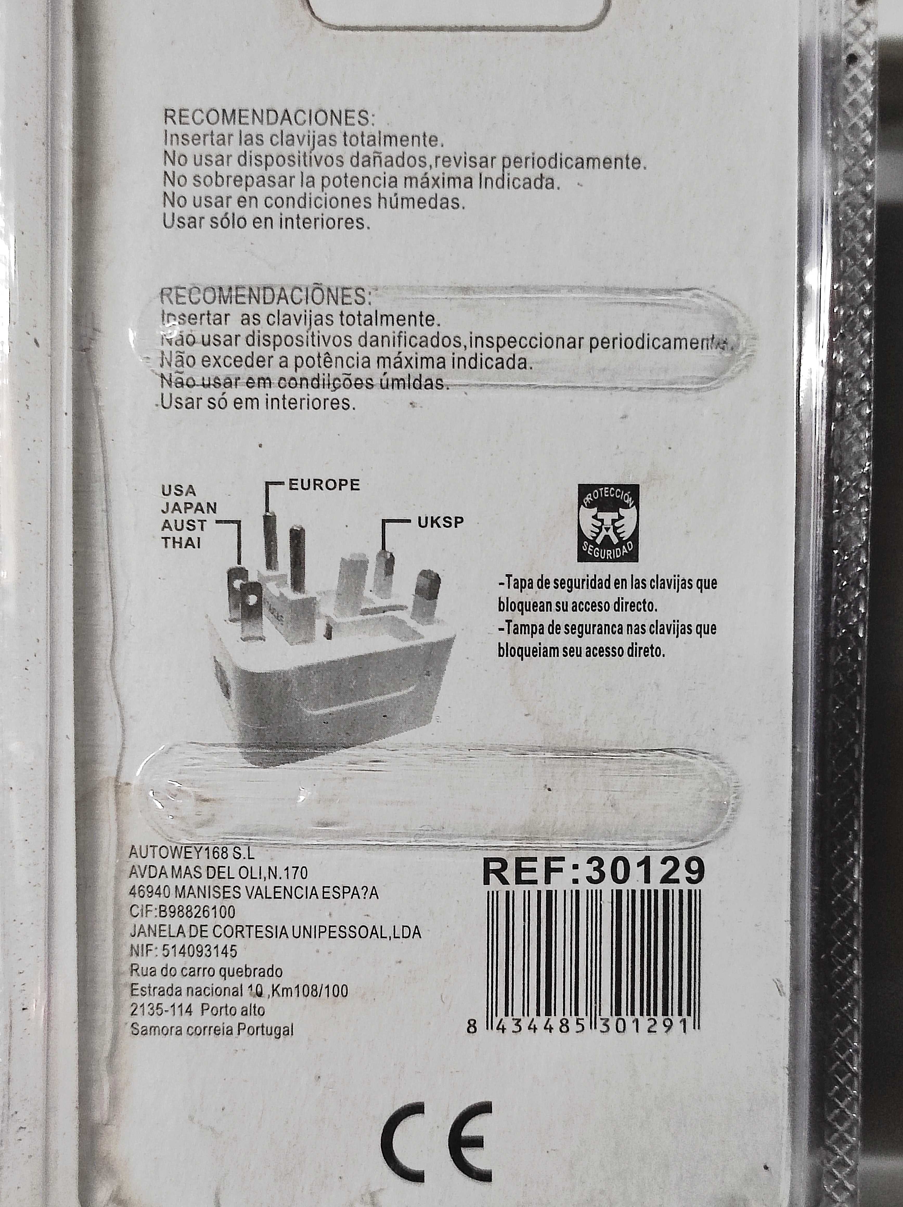 Adaptador viagem tomadas universal (novo)