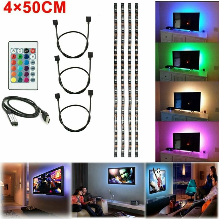 4X 50cm Fitas RGB LED iluminação de fundo PC ou TV USB 5V