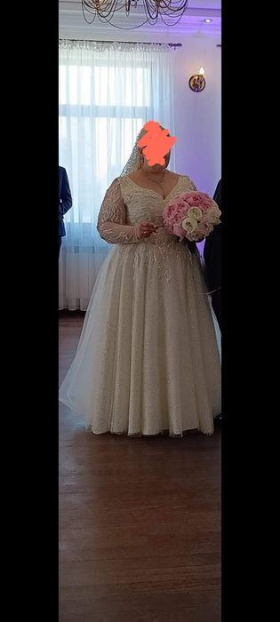 Suknia ślubna plus size 50-52-54 ivory, śmietanka, złamana biel