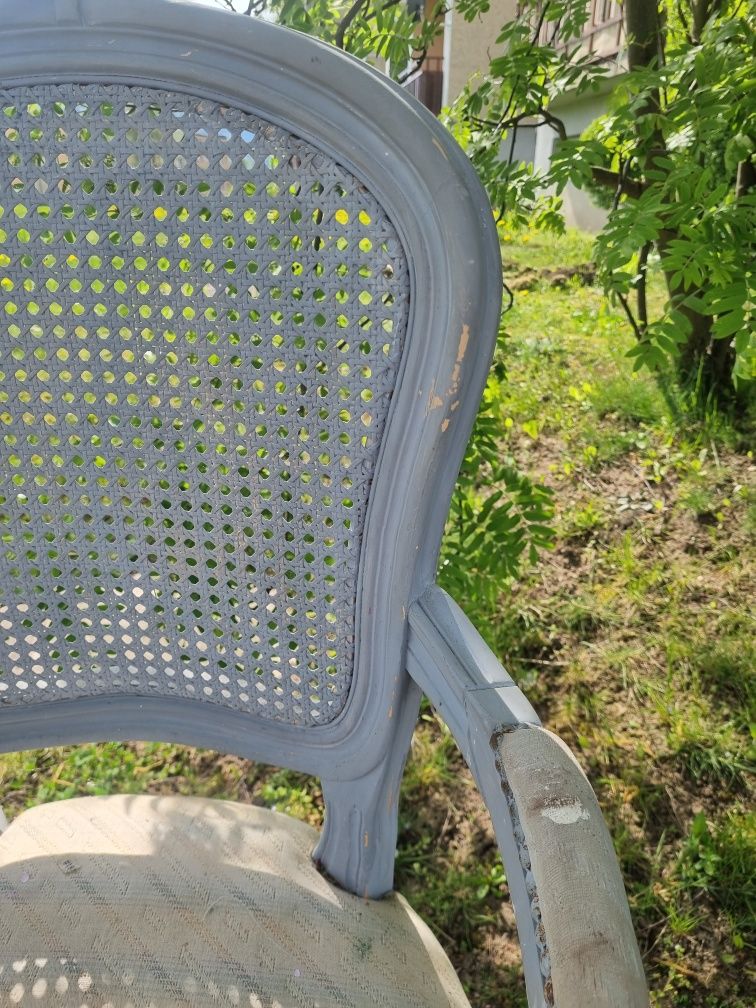 Krzesło ludwik, antyczne, krzesło z rafią, stabilne, do renowacji