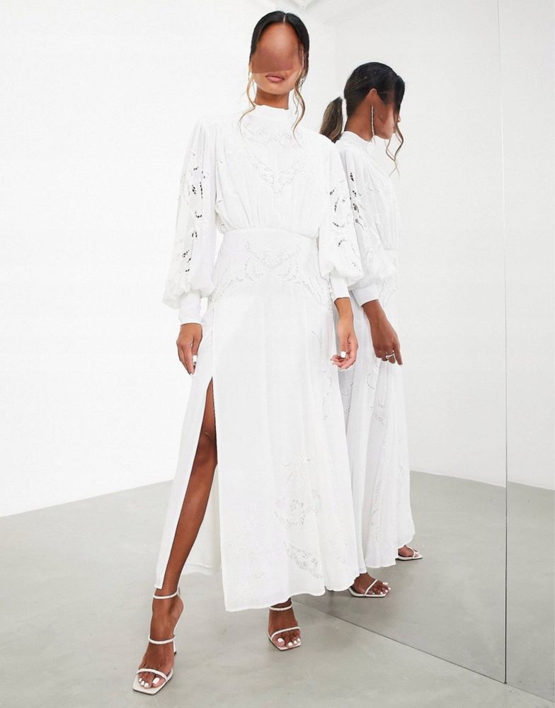 Asos luxe haftowana sukienka midi midaxi ażurowa L 40 xl 42