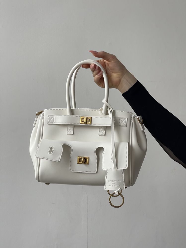 Сумка Balenciaga Bel Air Tote Bag шкіра | біла | золота фурнітура