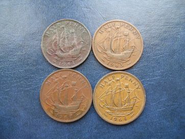 Stare monety 1/2 pens 1941 , 1943 ,, 1947 ,, 1964 Anglia