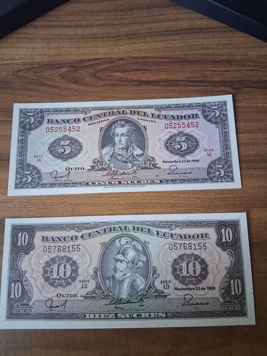 Notas de 5 e 10 sucres - Equador