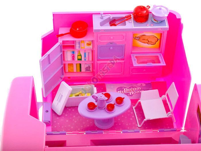 Różowy SAMOCHÓD dla lalki, jak Barbie Camper + rower, kamper