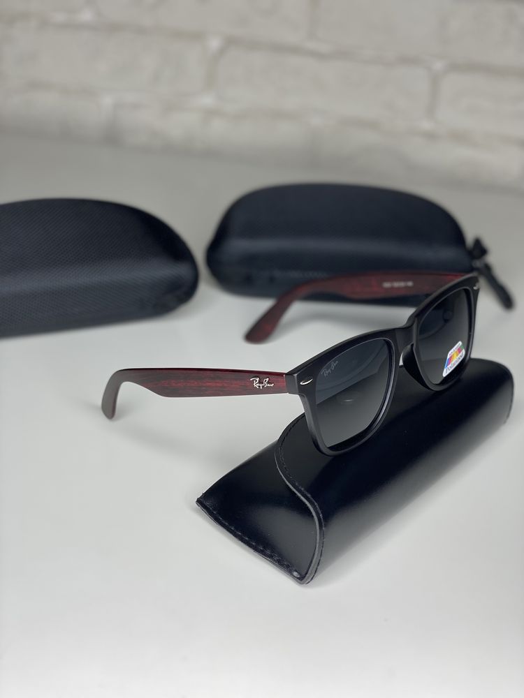 Мужские солнцезащитные очки Ray Ban POLARIZED Wayfarer Черные с коричн