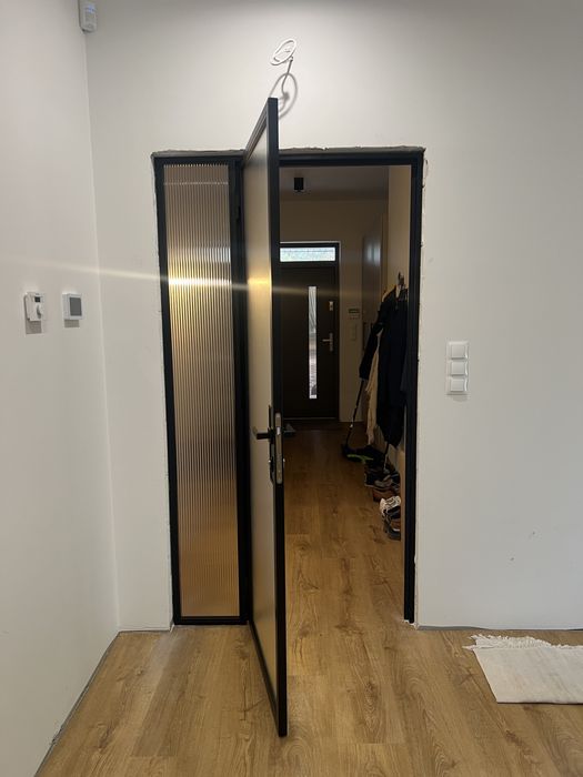 Drzwi szklane ornamentowe z klamką szer 76cm 111cm wys 208cm loft