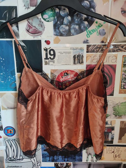 intimissimi top miedziany copper silk jedwabny koronka crop top S 36