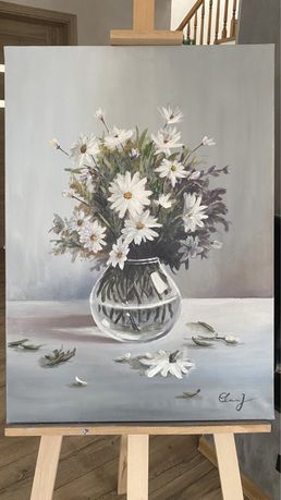 Obraz ręcznie malowany- kwiaty w wazonie 50x70