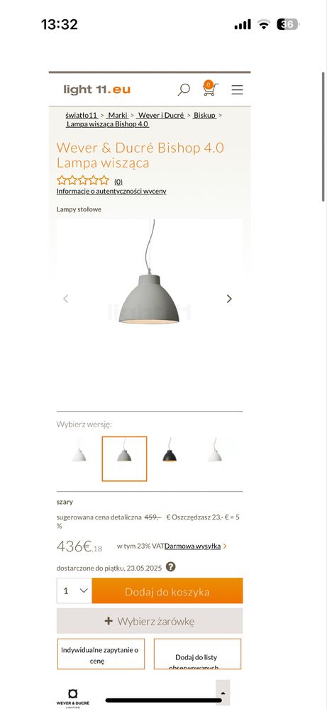 Lampy wiszące Wever & Ducer Bishop 4.0 dostepne 4szt