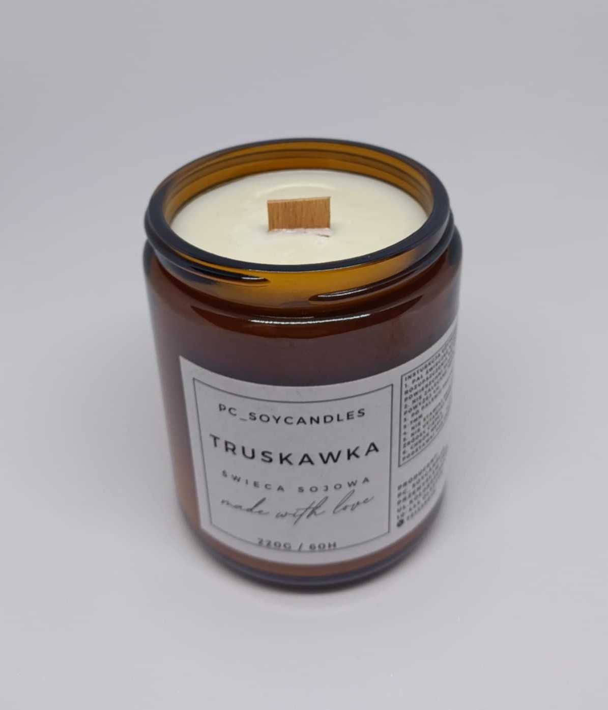 Świeca Sojowa Zapachowa Truskawka 250ml 60h Drewniany Knot