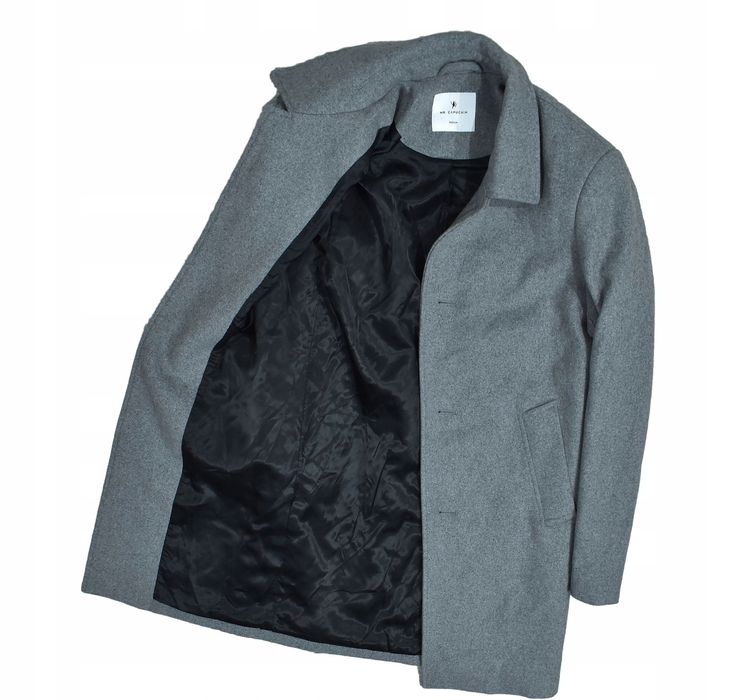 Mr. Capuchin Szary Wełniany Płaszcz Męski Dyplomatka M