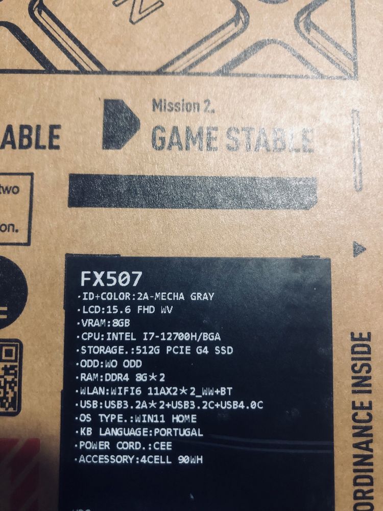 Portatil Asus TUF F15 FX507