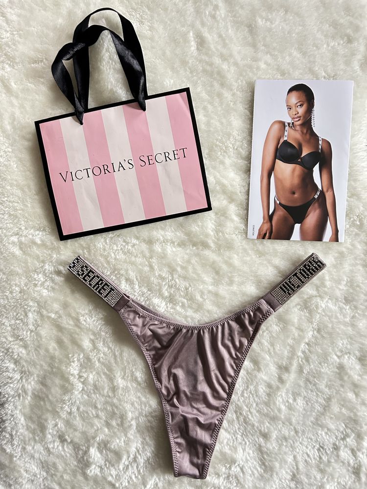 Victoria’s Secret nowe majtki M liliowe shine strap glakdie stringi