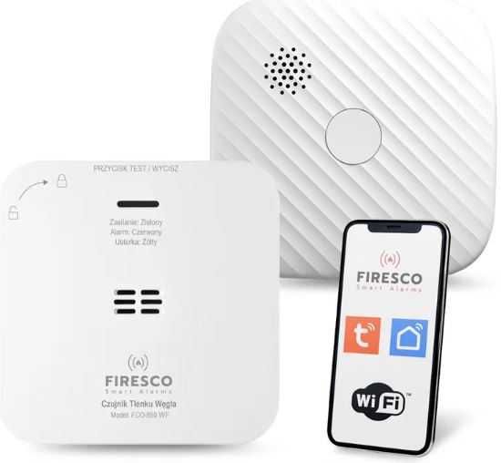 Zestaw czujników FIRESCO: czujnik czadu + dymu z WiFi