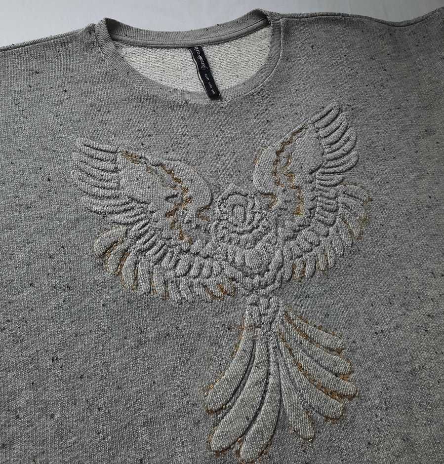 Stradivarius super tunika tłoczony ptak ciepła długa szara bluza S S/M