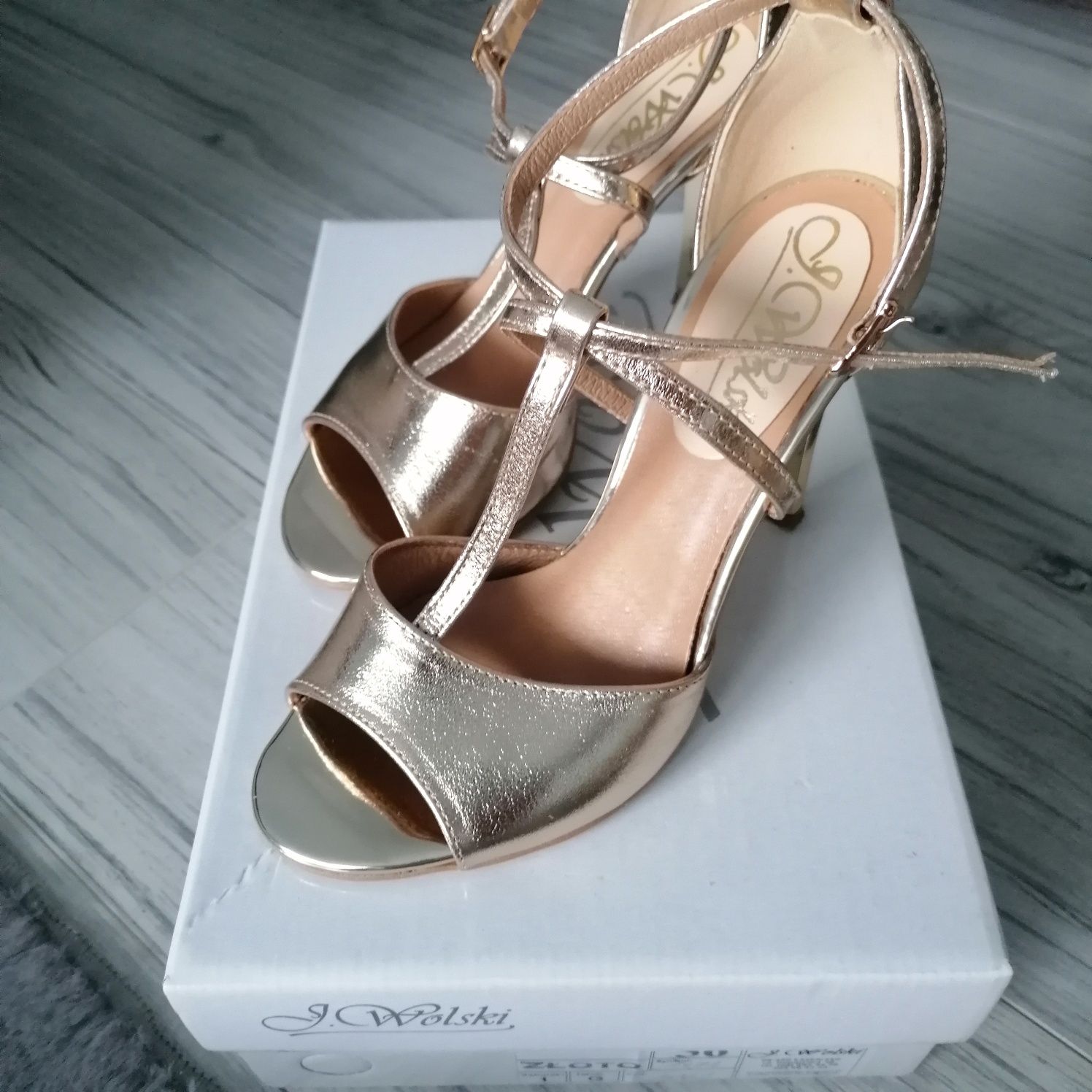 Buty sandały złote 36 J.WOLSKI skóra naturalna