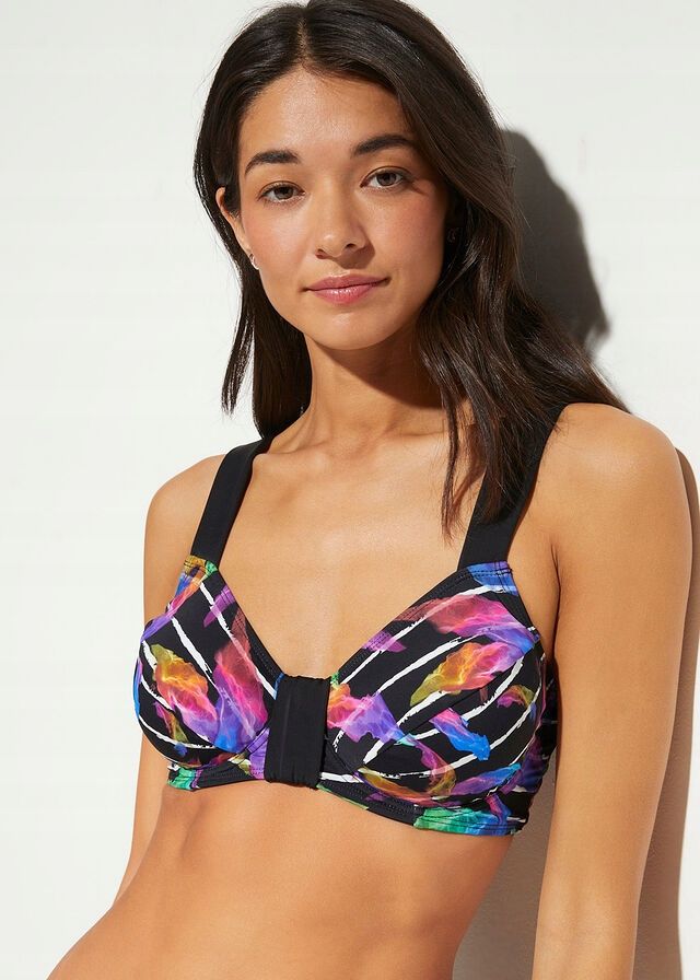 B.P.C. biustonosz bikini minimizer na fiszbinach czarny we wzory 85D.