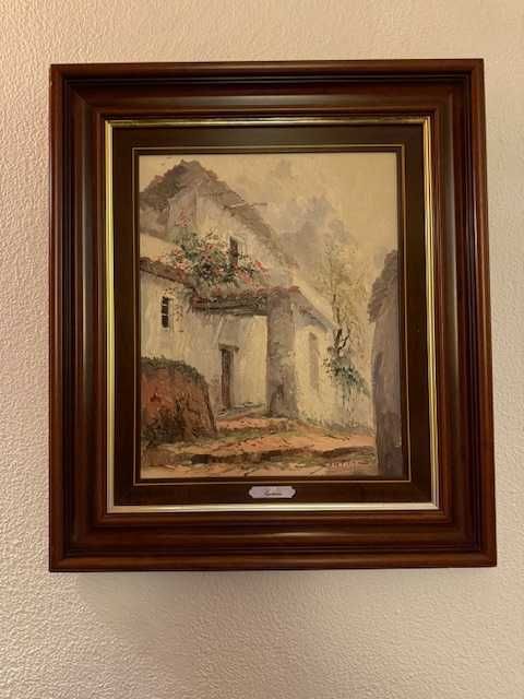 Três quadros pinturas a óleo com moldura clássica