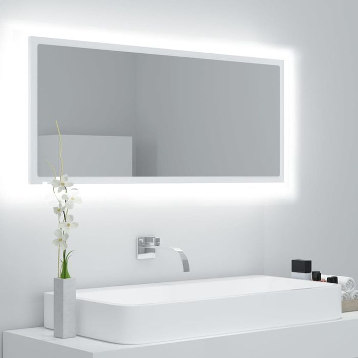 Vidaxl Lustro Łazienkowe Z Led, Białe, 100X8,5X37 Cm, Płyta Wiórowa