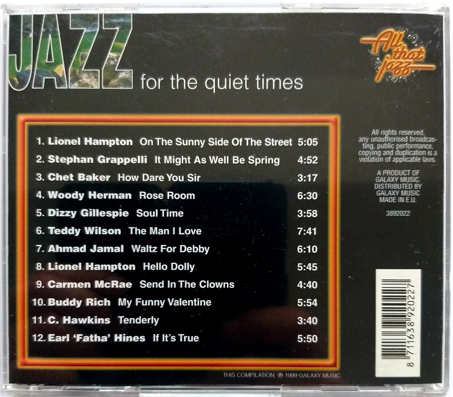 Jazz For The Quiet Times 1999r Lionel Hampton Cher Baker Buddy Rich