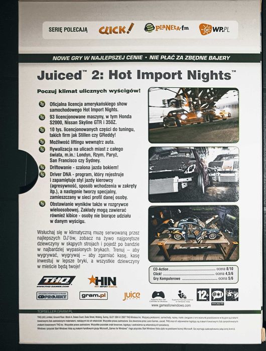 Juiced 2 Hot import nights CD Projekt Topseller PC DVD Box 2007Windows