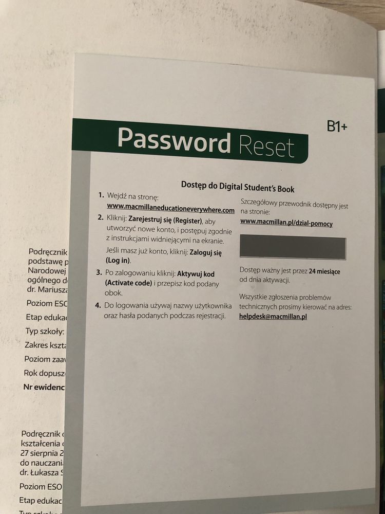 podręcznik Password Reset poziom B1+