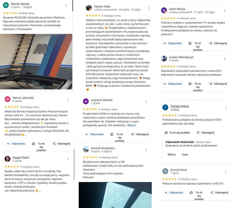 Naprawa szyberdachu Panorama BMW E61 E91 X5 E70 X3 E83 Kraków Katowice