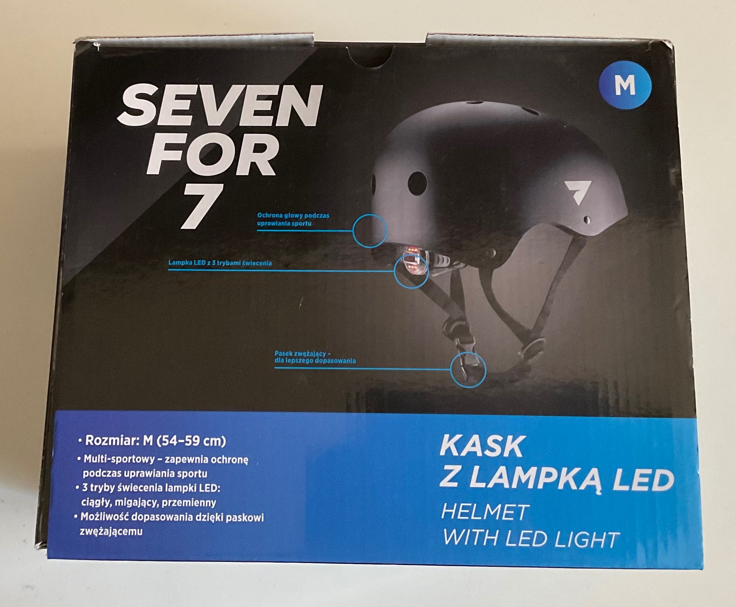 Czarny Kask z lampą LED rozmiar M Seven for 7