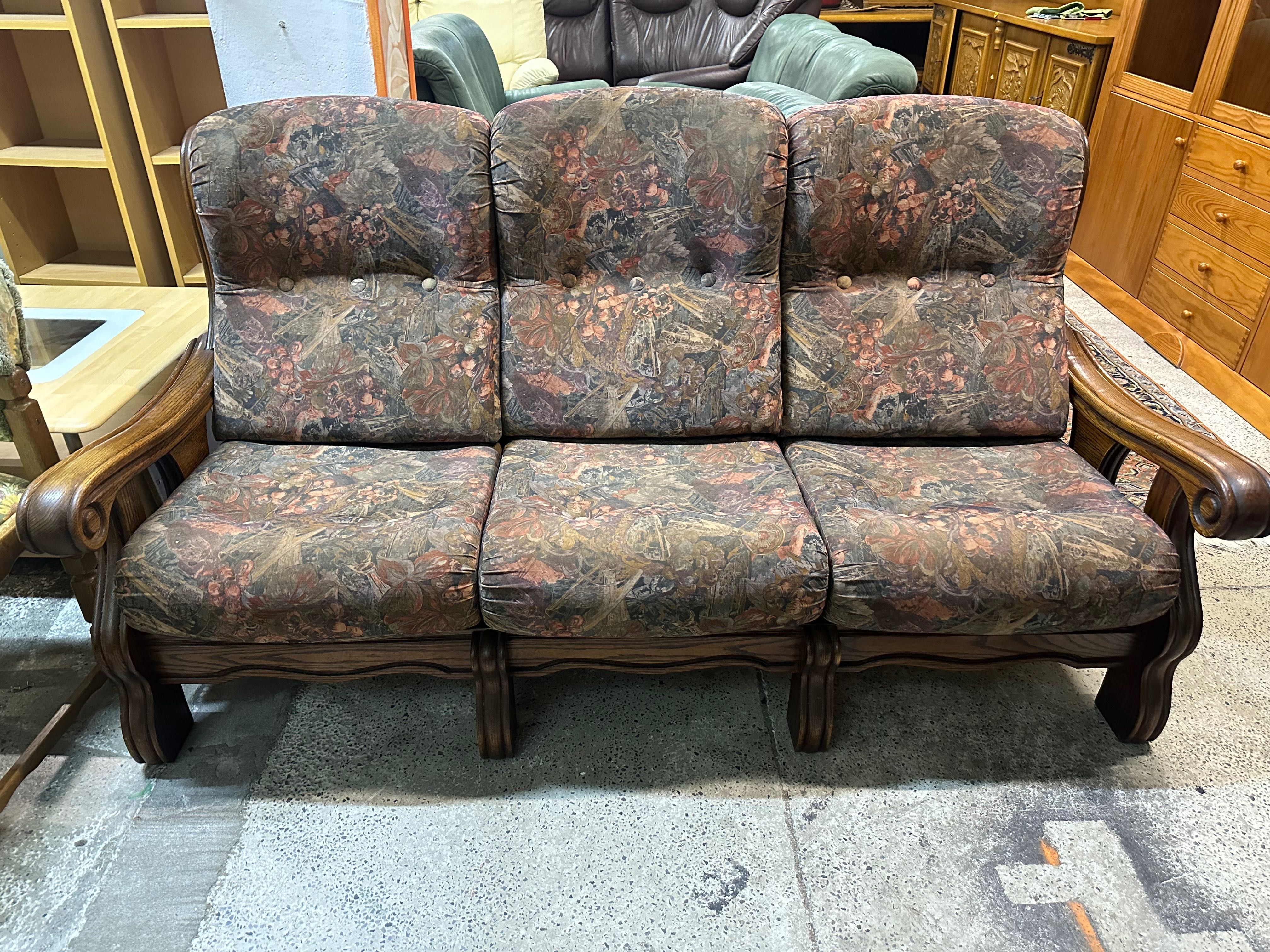 Stylowa sofa na dębowym stelażu z Holandii DOWÓZ DO DOMU