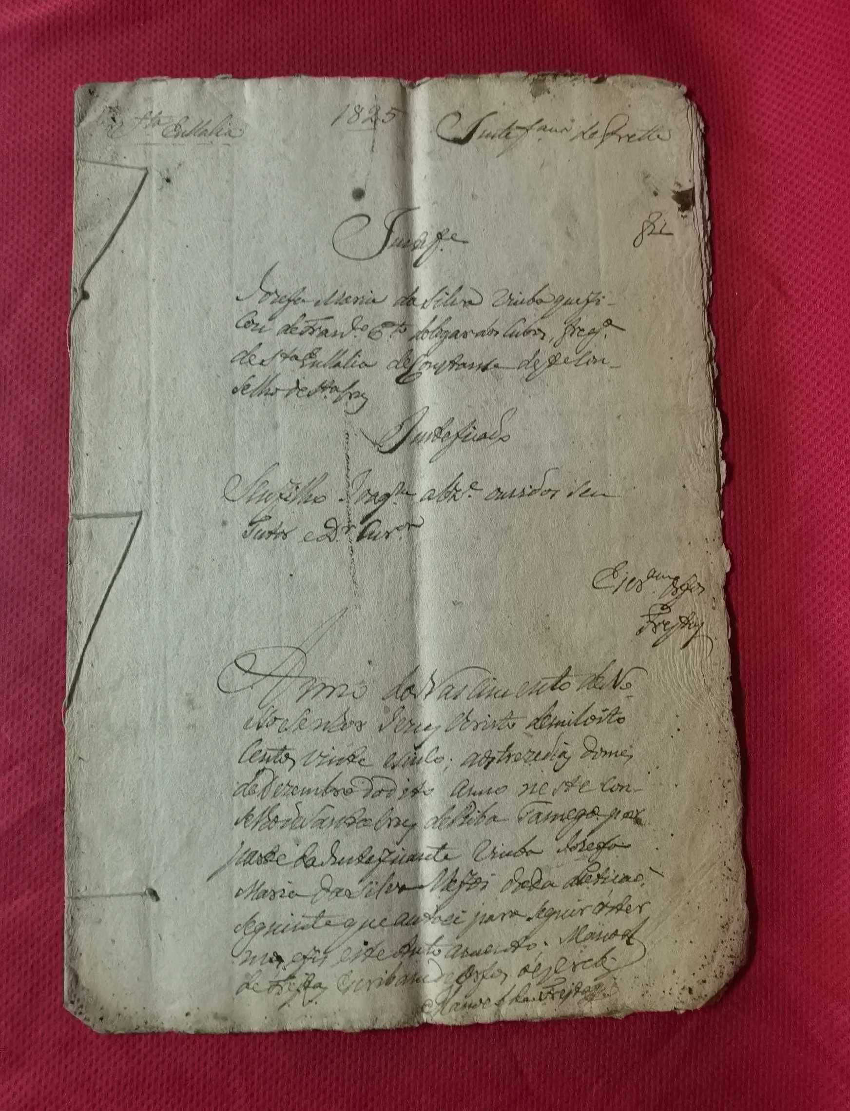 Escritura manuscrita muito antiga de 1825.