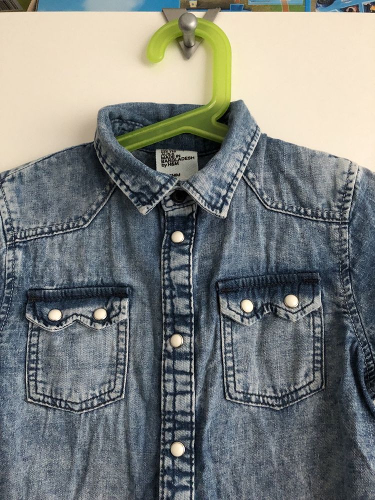 Koszula h&m 116 dekatyzowana 5-6 krótki rękaw jeansowa mięciutka