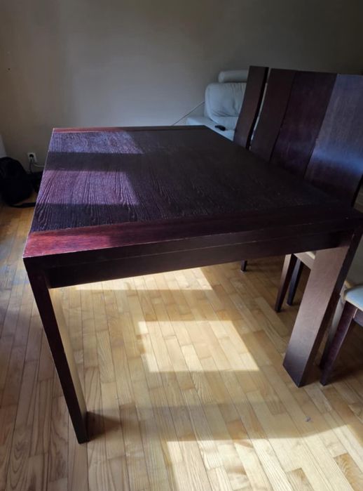Stół z drewna + 6 krzeseł wenge 140/230×90