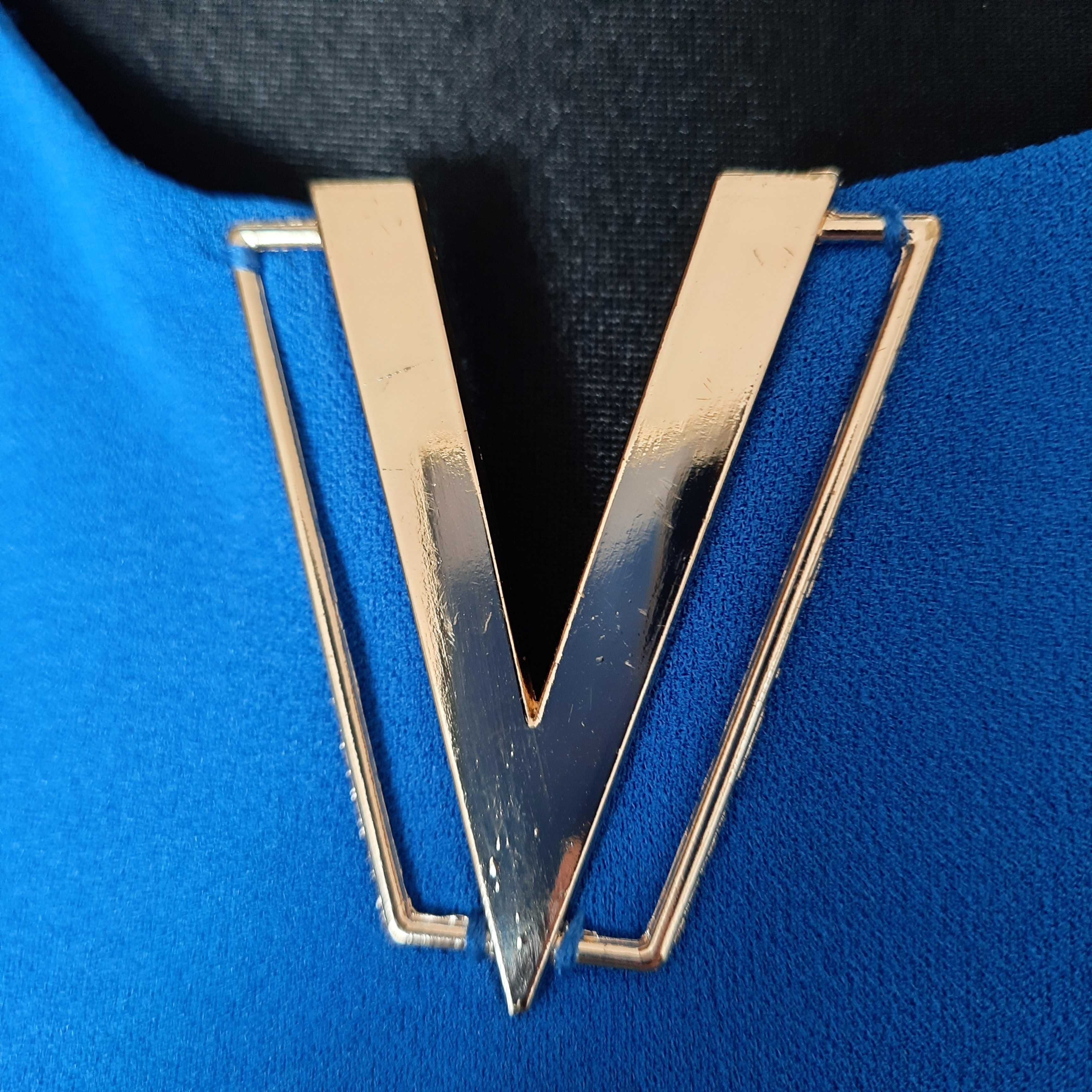 Pronto Moda Vubu sukienka mini gładka elegancka kobalt taliowana M 38
